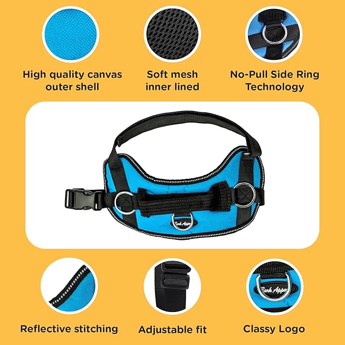 Bark Appeal Blue Hibiscus No-Pull Dog Harness for Large to Extra Large Sized Pets – Adjustable, Reflective Vest with 3 Leash Clips for Added Control, Easy Walks & Training – XL