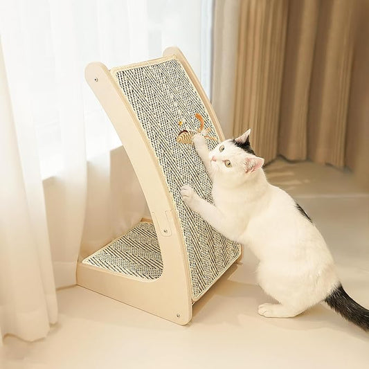 PETKARAY Cat Scratcher, Sisal Cat Scratch Pad, Curved Scratching Board for Indoor Kitty, Floor Mounted Scratcher with Mouse Toy Catnip