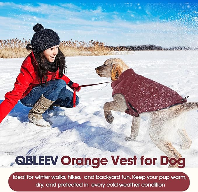 QBLEEV Reversible Dog Jacket for Large Dogs, Waterproof Windproof Winter Coat with Adjustable Hook & Loop Design, Lightweight Puffer Vest Keeps Dogs Warm & Dry, Wine Red, XL – Fits Pitbull, Boxer