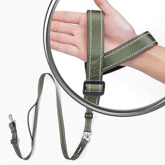 Hands-Free Dog Leash, Heavy Duty No-Pull Training Lead w/Anti-Tangle, Double Padded Traffic Handles Adjustable 4-4.6FT & Reflective Thread for Medium Large Dogs for Running/Walking Green