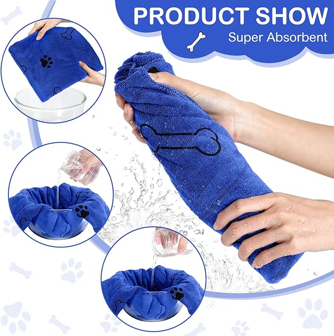 Chumia 8 Pcs Dog Towels for Drying Dogs Cats Pet Towels Bulk Puppy Microfiber Quick Drying Paw Bath Bathing Supplies Absorbent for Medium Pets(Dark Blue,40 x 24 Inch)