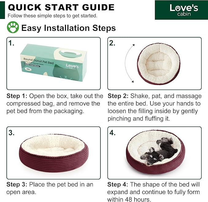 Love's cabin Round Donut Cat and Dog Cushion Bed, 25in Pet Bed for Small or Medium Dogs, Anti-Slip & Water-Resistant Bottom, Soft Durable Fabric Pet Beds, Washable Calming Cat Bed Burgundy Stripe