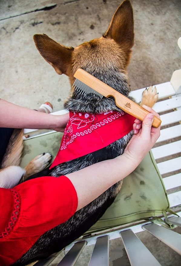 Detangling Pet Comb for Matted Hair and Detangler, with Long & Short Stainless Steel Teeth for Dog and Cat- Natural Easy Grooming Tool