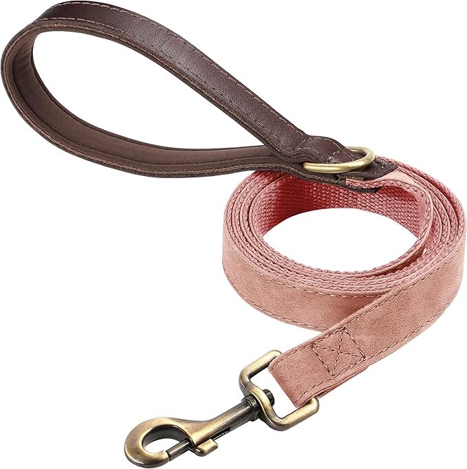 Didog PU Leather Dog Leash for Small Dogs 4.5ft, Soft Padded Handle Faux Leather Dog Leashes for Medium Dogs, Walking and Training Leashes for Large Dogs,Pink