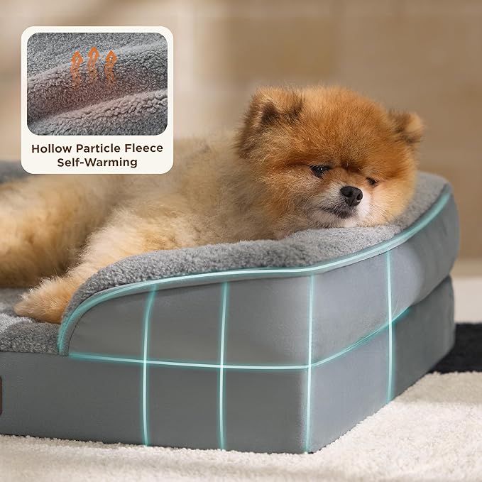 Bedsure Self Warming Orthopedic Dog Bed Medium Size Dogs - Washable Medium Dog Bed Waterproof, Comfort Pet Couch with Removable Cover, Pets Sofa with Nonskid Bottom, Grey, Non-Electric