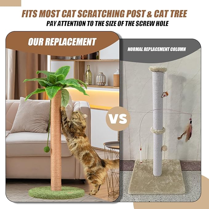 Meowoou 2 PCS Cat Scratching Post Replacement Scratcher Pole,2.8 in x 13.8 in Natural Sisal Rope Cat Trees Climbing Towers Post