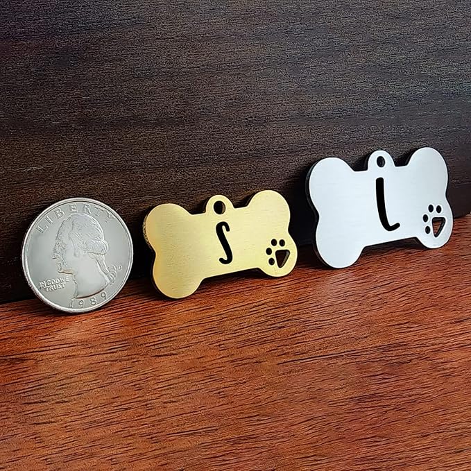 Ultra Joys Dog Tags Personalized for Pets - Hollow Paw Custom Pet ID Tag - Engraved Dog Tag for Small, Large Dogs - Small Bone in Gold