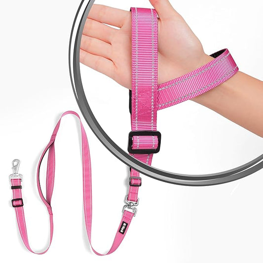 Hands-Free Dog Leash, Heavy Duty No-Pull Training Lead w/Anti-Tangle, Double Padded Traffic Handles Adjustable 5.5-6.2FT & Reflective Thread for Medium Large Dogs for Running/Walking Pink