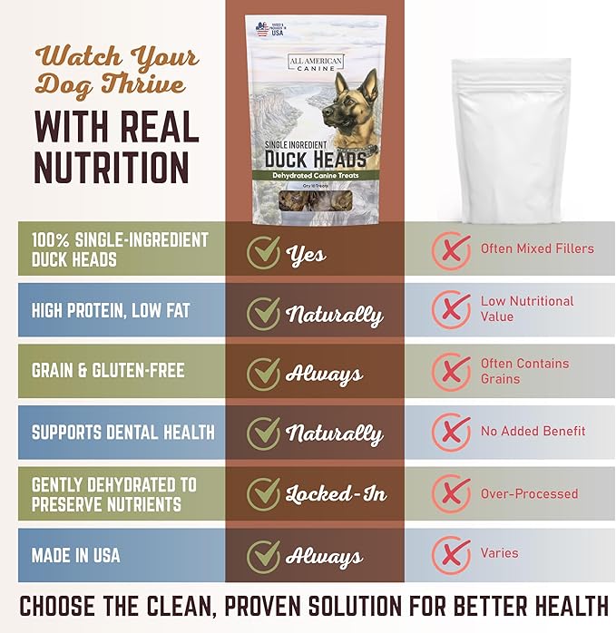 10 Natural Duck Head Dog Treats – Single Ingredient, Dehydrated & Digestible – Low-Fat, High-Protein Chew for Training & Dental Health – Made in USA