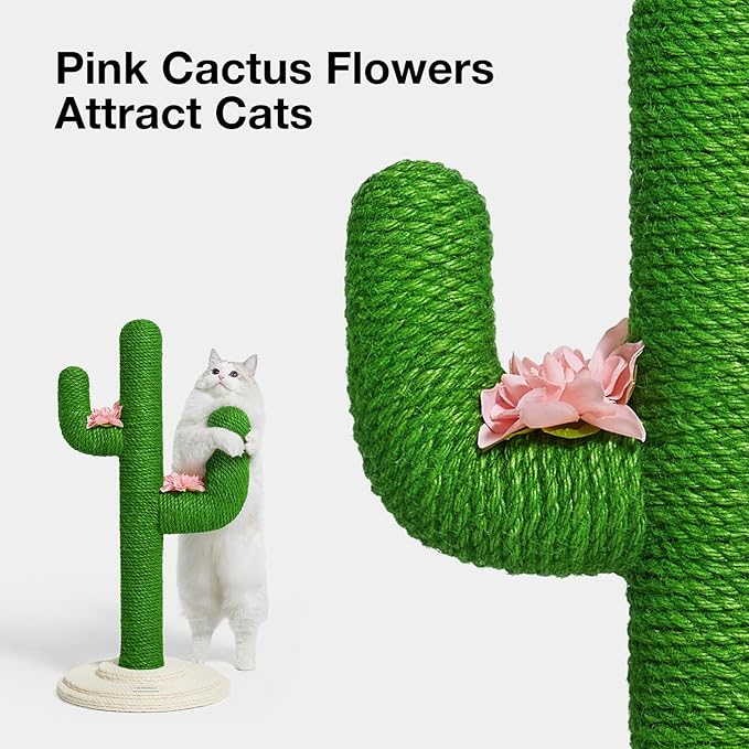 VETRESKA Cat Scratchers for Indoor Cats Cactus Cat Scratch Post Jute Rope, 31.5'' Tall Green Vertical Cactus Cat Tree Scratching Posts Protect Furniture