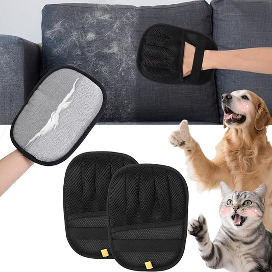 2PCS Pet Hair Removal Glove - Upgrade Reusable Pet Hair Remover Glove for Cats & Dogs, Electrostatic Gloves Pet Hair Remover for Couch, Carpet, Furniture, Car, Bedding, Easy Cleaning & Grooming Tool