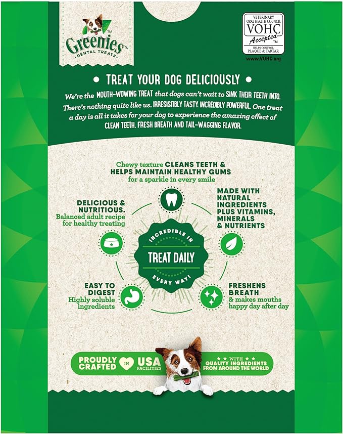 Greenies Veterinarian-Recommended Adult Natural Dental Dog Treats Petite Size, Original Flavor, 27 oz. Pack, 45 Count