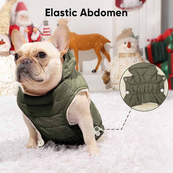 Fleece Lining Dog Hoodie with Harness Built in,Extra Warm Large Dog Jacket in Winter Doggie Coats with Drawstring Hooded,Green XXL
