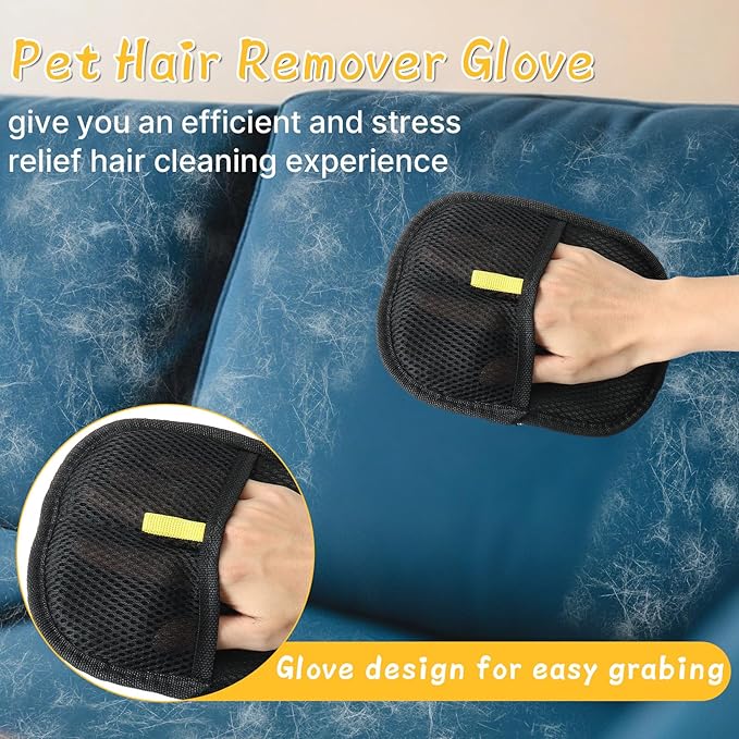 Mity rain 2PCS Pet Hair Removal Glove, Reusable Magical Brush Pet Hair for Cats & Dogs, Electrostatic Pet Hair Remover for Laundry, Carpet, Furniture, Car, Bedding, Easy Cleaning & Grooming Tool
