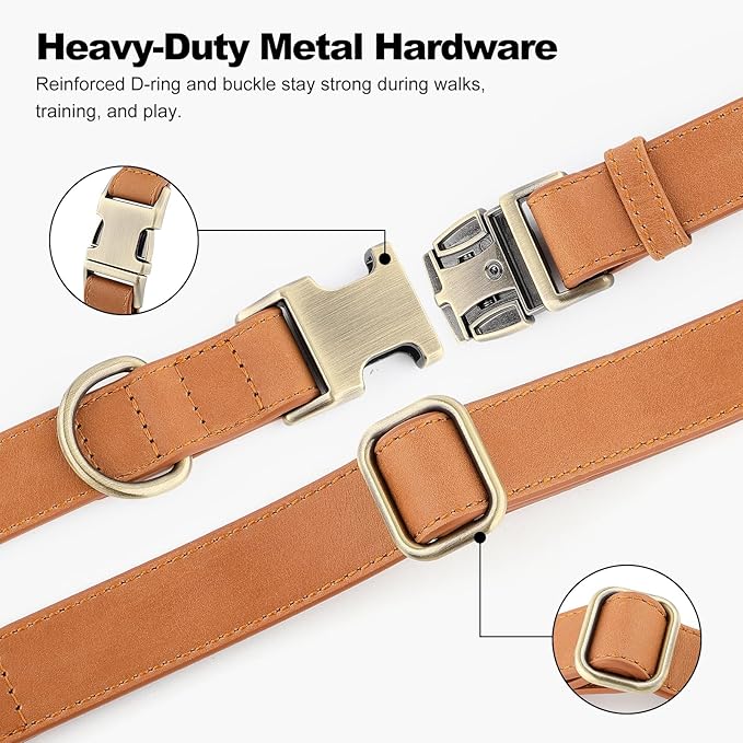 Plutus Pet Genuine Leather Dog Collar – Adjustable Pet Collar with Quick Release Metal Buckle, Soft Real Leather for Small Medium Large Dogs, Heavy Duty & Skin-Friendly (Light Brown, XS)