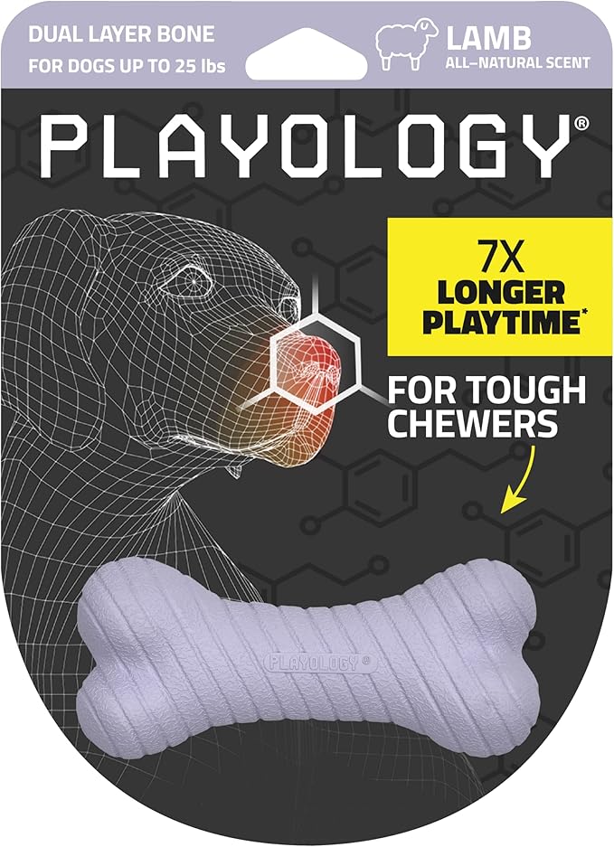 Playology Dog Toys |Dual Layer Bone Durable Chew Toy Bone for Dogs | Small Lamb Scented Toy - Easy to Clean and Made from Non Toxic Materials