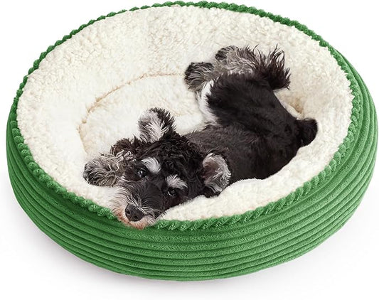 Love's cabin Round Donut Cat and Dog Cushion Bed, 25in Pet Bed for Small or Medium Dogs, Anti-Slip & Water-Resistant Bottom, Soft Durable Fabric Pet Beds, Washable Calming Cat Bed Green Stripe