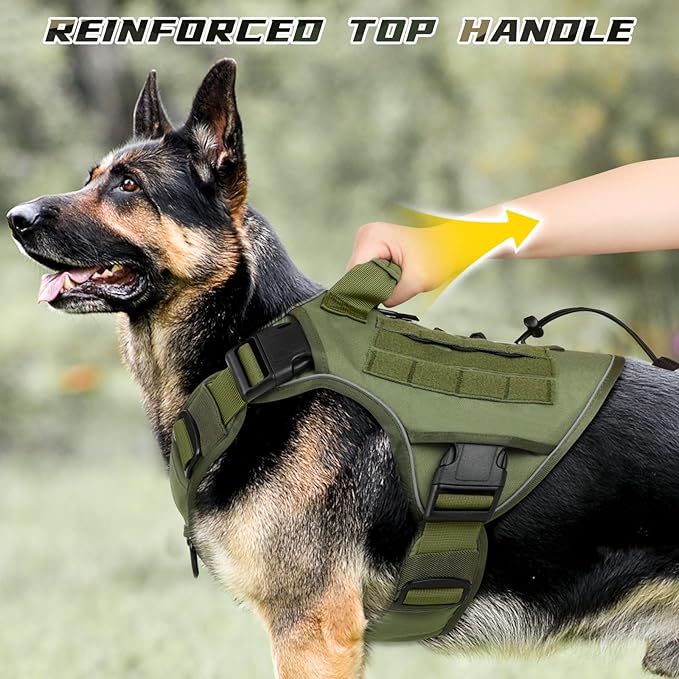WINGOIN Tactical Dog Harness for Extra Large Dogs, Heavy Duty No Pull Dog Harness with Handle, Adjustable Reflective Military K9 Big Dog Vest for Great Dane, Walking, Training, Hunting, Green (XXL)