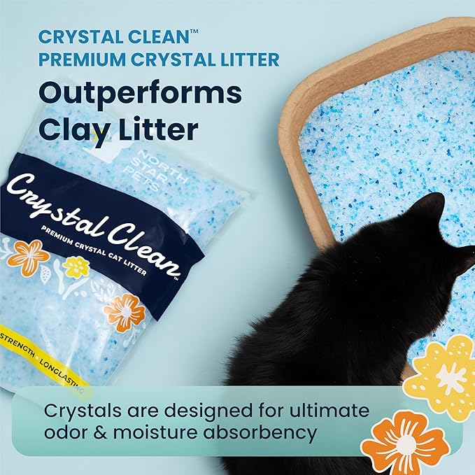 Crystal Clean Premium Fresh Scent Crystal Cat Litter with Odor Control (5X Faster), Best Lightweight, Non Clumping Kitty Litter to Absorb Urine, Dries Solid Waste (4X4.3 Lb Bags)