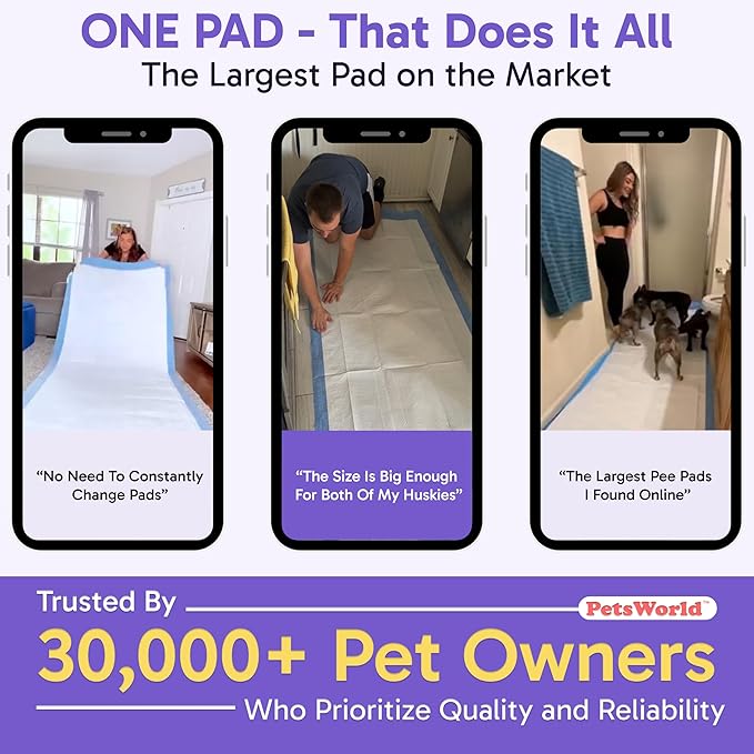 PETSWORLD Mega-Sized Dog Pee Pads (40" x 99") – 4XL Gigantic Pet Piddle Pads for Puppy Training, Incontinence – with Adhesive Sticky Tape – Leak Proof, 5-Layer Protection (40 Count)