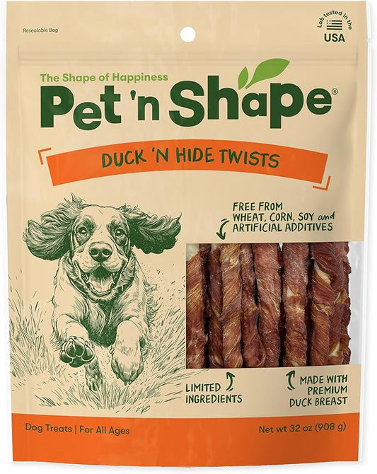 Pet 'n Shape Hide Twists – Duck Wrapped Rawhide Dog Treats - Small Twist - 2 Pounds