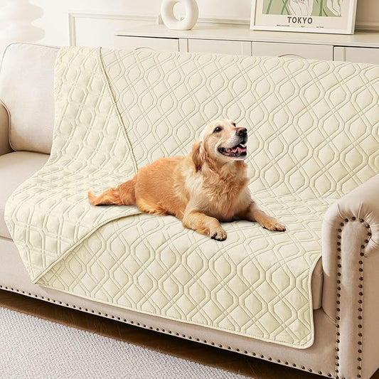 hyha Waterproof Dog Bed Blanket, Soft Pet Blankets, Waterproof Couch Cover for Dogs, Reversible Sofa Covers Washable for Furniture (68x82 Inch, Beige/Beige)