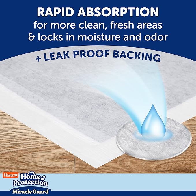 Hartz Home Protection Miracle Guard Dog Pads, XXL Size 20 Count, 3X Absorbency & 3X Longer use, Won't Leak and Odor Eliminating