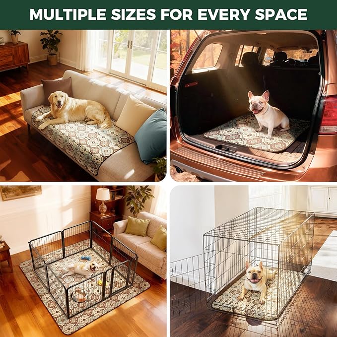 FXW Washable Pee Pads for Dogs, Puppy Pads with Super Absorbent, Specifically Designed for 36inch Cages, 23" x 35" Rectangle, Tribal Beige, 2 Packs