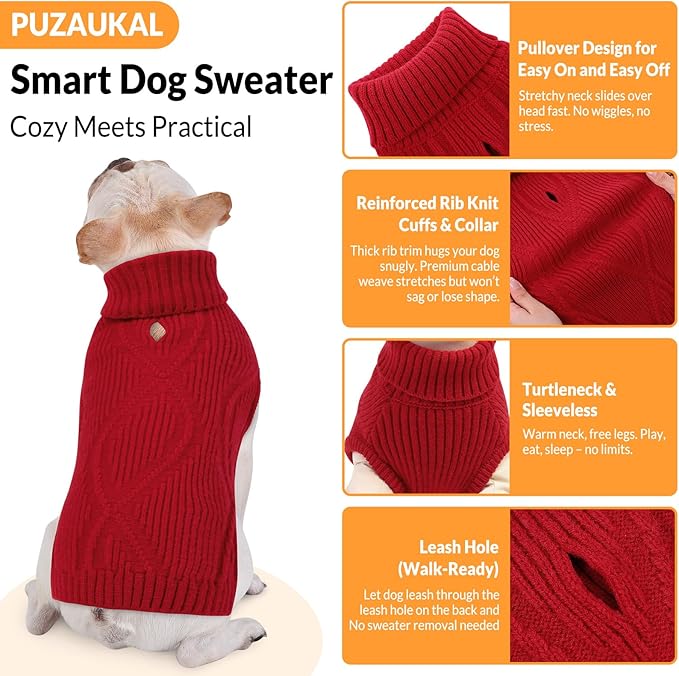 Dog Sweater Pullover, Cable Knit Dog Christmas Sweater, Dogs Sweaters for Small Medium Large Dogs with Harness Hole,Puppy Sweaters Boy Or Girl(Wine Red,M)