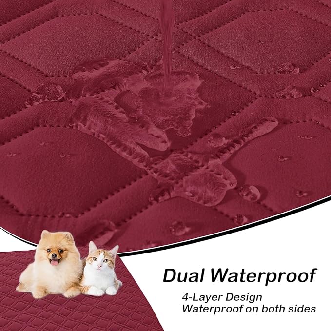 hyha Waterproof Dog Bed Blanket, Soft Pet Blankets, Waterproof Couch Cover for Dogs, Reversible Sofa Covers Washable for Furniture (40x70 Inch, Wine Red/Beige)