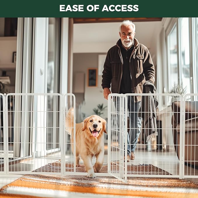 FXW Homeplus Unleashed Indoor Dog Playpen - Stress-Free and Safe Play, Heavy Duty 40 Inch 6 Panels Dog Pen for Medium and Large Dogs, White│Patented