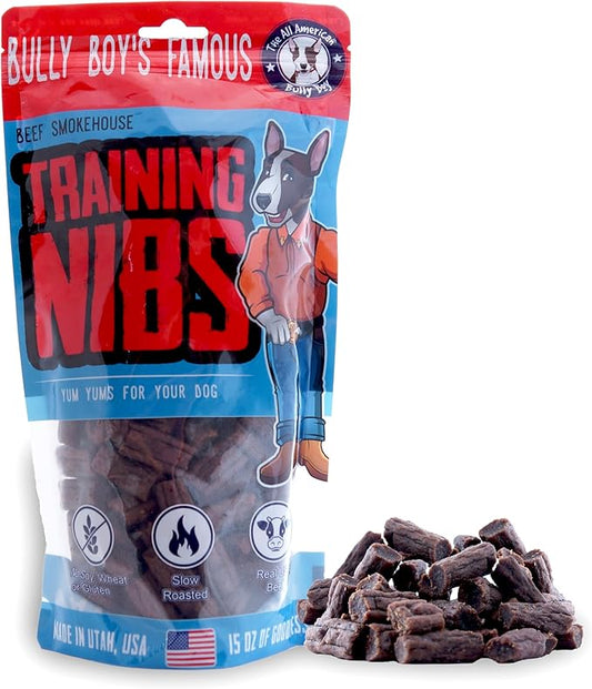 Bully Boy's Famous Beef Training Nibs Dog Treats | Free from Wheat, Corn, Soy, or Gluten | USA Sourced Ingredients | with Smokehouse Beef | Made in Utah | 15 oz - 1 Pack