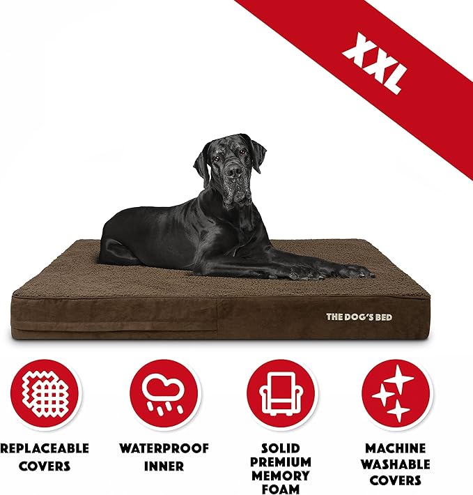 The Dog’s Bed Orthopedic Memory Foam Dog Bed, XXL Brown Plush, Pain Relief for Arthritis, Hip & Elbow Dysplasia, Post Surgery, Lameness, Supportive, Waterproof Washable Cover, Veterinary Approved