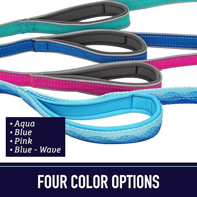 Leash Boss Double Handle 6Ft Reflective Dog Leash with Two Padded Handles for Large or Medium Dogs That Pull - Pattern Collection (Blue - Wave)