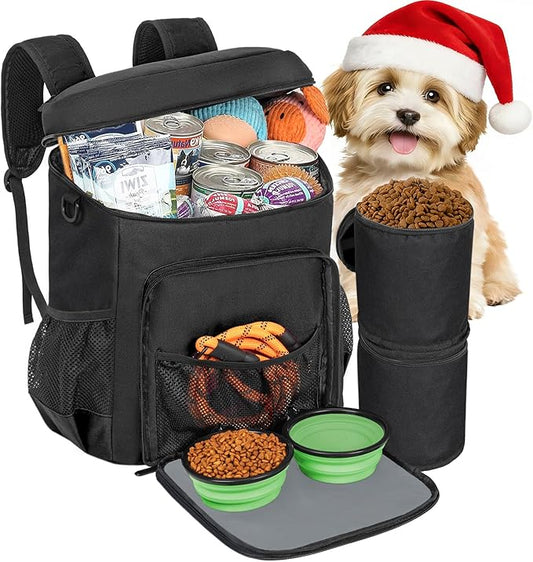ANILD Dog Travel Backpack - Airline Approved Double-layer Pet Travel Bag Accessories with 2 Food Storage Bag and 2 Foldable Silicone Bowls for Hiking & Camping