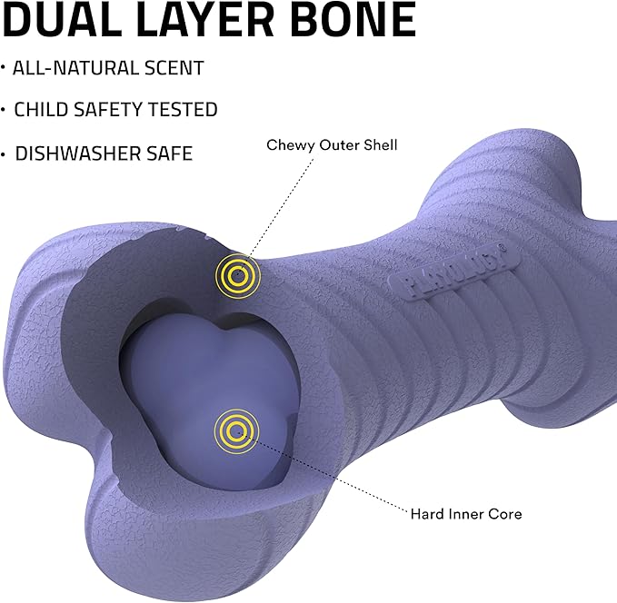Playology Dog Toys | Dual Layer Bone Durable Chew Toy Bone for Dogs | Small Blueberry Scented Toy - Easy to Clean and Made from Non Toxic Materials