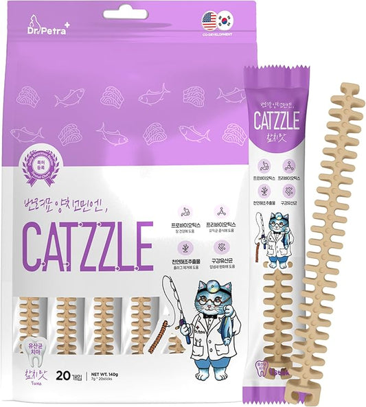 CATZZLE Cat Treats, Dental Chews for Indoor Cats, Cat Teeth Cleaning, Dental Care Snacks (20 Sticks (Pack of 1), Tuna)