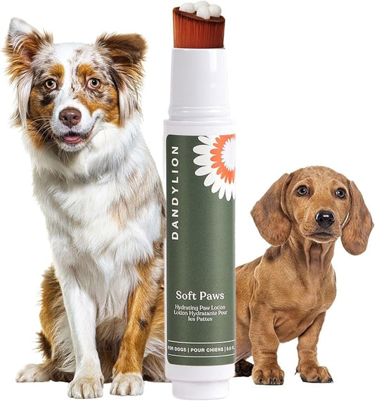 Dandylion Soft Paws Lotion with Brush | Dog Paw Balm & Paw Butter | Hydrating, Vet-Approved, Lick-Safe, Fragrance-Free | pH-Balanced for Itchy, Dry, Cracked Dog Paws | 0.6 fl oz