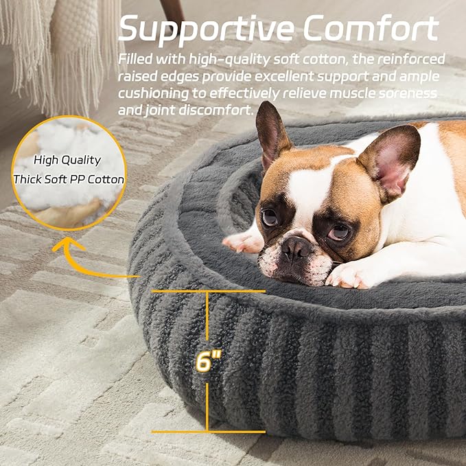 Small Dog Beds for Small Dogs, Washable Cat Beds for Indoor Cats with Anti-Slip Bottom, Supportive Soft Calming Sleeping Pet Bed for Puppy and Kitten, 21 inches, Grey