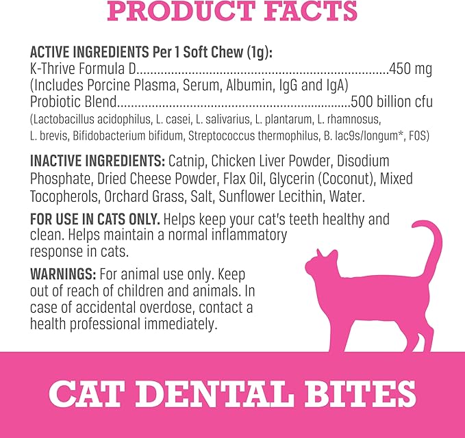 WINPRO Functional Dental Bites for Cats, Plasma-Powered Formula for Supporting Healthy Teeth and Gums, Probiotic Blend, Catnip Flavor, All Cat Breeds, 120 Count