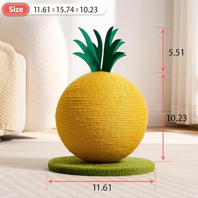 Pineapple Cat Scratching Post, Cute Cat Scratcher with Sisal Rope, Cat Scratch Post for Indoor Adult Cat and Kitten, Cat Scratching Ball