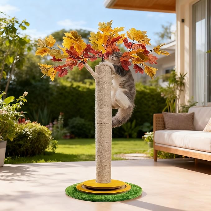 Maple Leaf Cat Tree, 41.7-Inch Cat Scratching Post with Rolling Ball Toy, Large Cat Activity Center for Indoor Cats, Modern Apartment-Friendly Design
