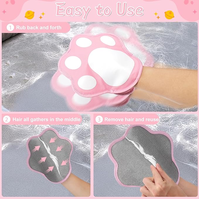 Mity rain 2PCS Pet Hair Removal Glove, Reusable Magical Brush Pet Hair for Cats & Dogs, Electrostatic Pet Hair Remover for Laundry, Carpet, Furniture, Car, Bedding, Easy Cleaning & Grooming Tool Pink