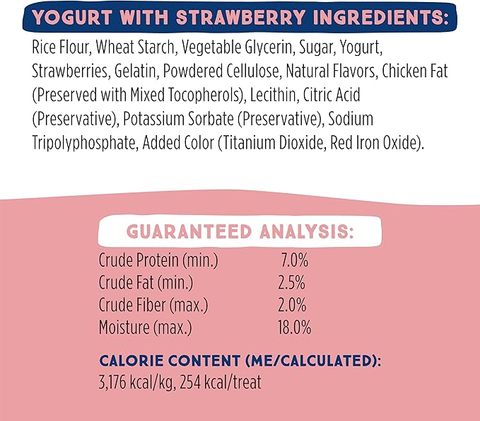 Ultra Chewy Yogurt with Strawberry Double Treat Bones: Long-Lasting Dog Treats Made in USA for Large and Small Breeds, Highly Digestible (12 Count)