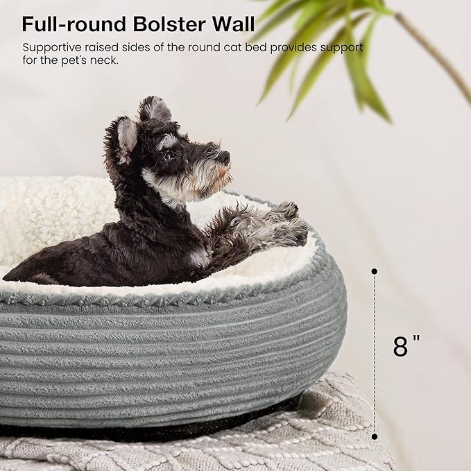 Love's cabin Round Donut Cat and Dog Cushion Bed, 25in Pet Bed for Small or Medium Dogs, Anti-Slip & Water-Resistant Bottom, Soft Durable Fabric Pet Beds, Washable Calming Cat Bed Grey Stripe