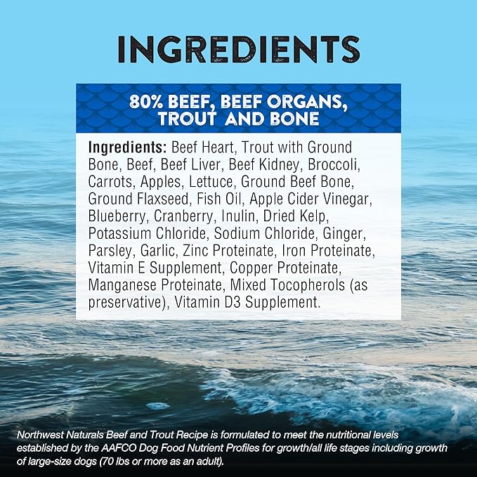 Northwest Naturals Freeze-Dried Beef & Trout Dog Food - Bite-Sized Nuggets - Grain-Free, High-Protein, Raw Diet, Human-Grade Ingredients, All Natural, Omega-3 for Skin & Coat - 12 Oz (Pack of 2)
