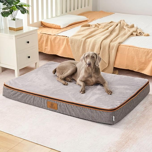 Orthopedic Memory Foam Giant Dog Bed - 6" Thick Beds for Large Sized Dog - Waterproof Removable Washable Cover & Wrap-Around Zipper - Ultimate Comfort & Easy Maintenance