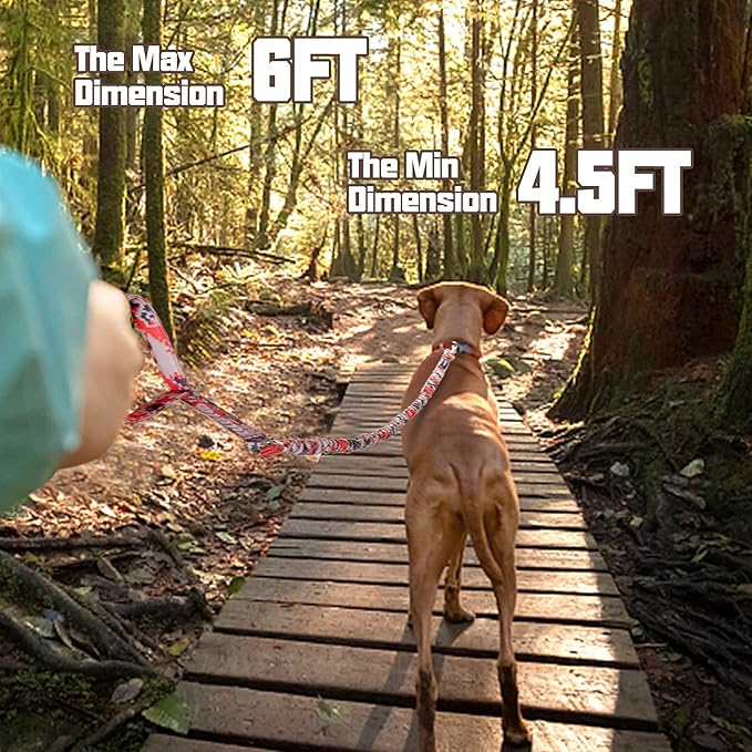 AUROTH Heavy Duty Dog Leash - Bungee, No Pull for Shock Absorption, Red Camo, 6FT, 2 Padded Handles