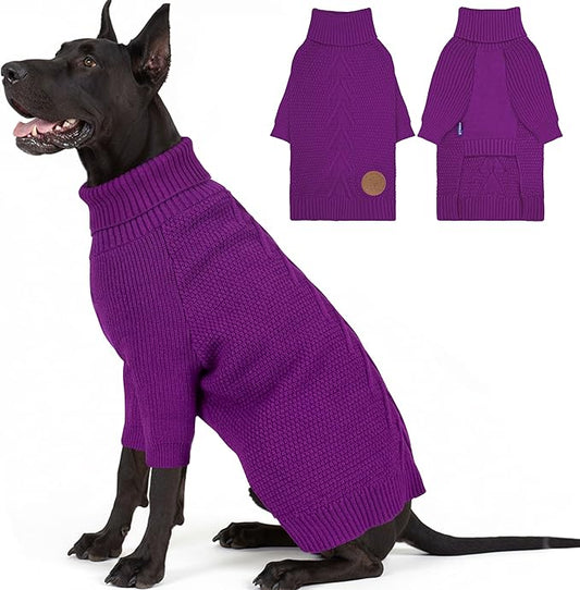 cyeollo 4XL Dog Sweater,Pullover Turtleneck for Large Dogs Classic Knitwear Fall Winter Cold Weather Dog Clothes for Giant Breed Warm Pet Apparel Large Big Dogs Sweaters Male, Purple XXXXL