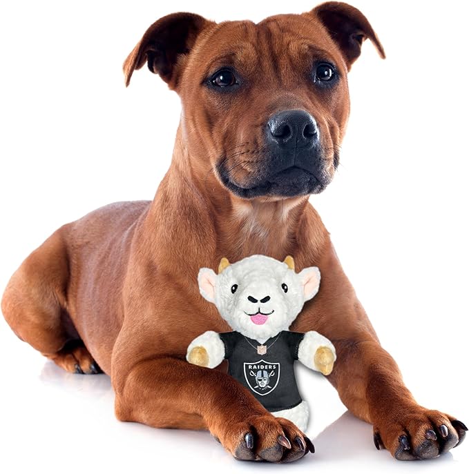 Pets First NFL Las Vegas Raiders Plush Goat Animal for Dogs and Cats with Squeaker, Wearing a Team Jersey! Fun & Sporty Goat Shaped Dog Chew Animal